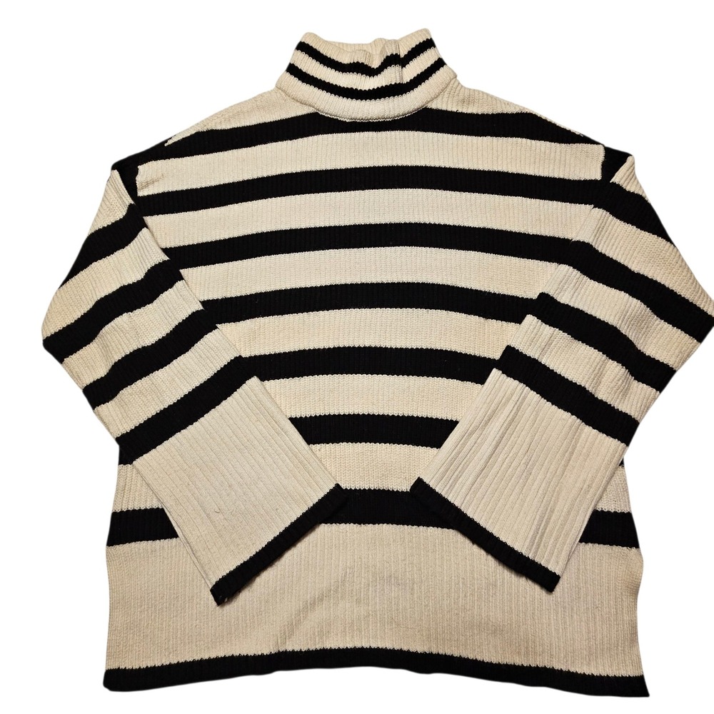 White House Black Market Striped Sweater Turtleneck‎ Ribbed Flared Sleeve Small